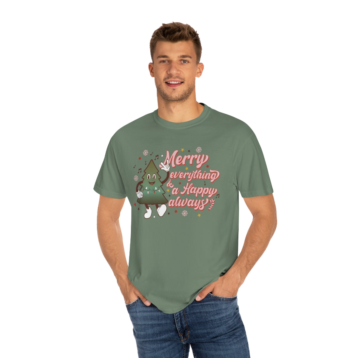 Merry Everything & Happy Always Christmas TeeShirt design on Unisex Garment-Dyed T-shirt