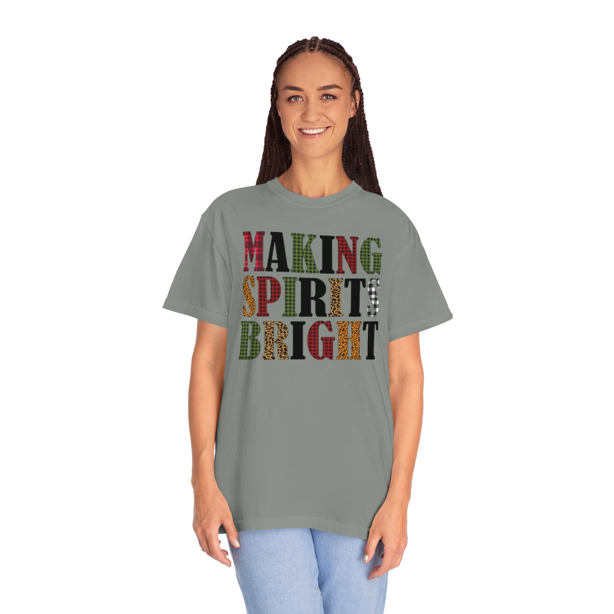 Making Spirits Bright Plaid Leopard Print Christmas Tshirt