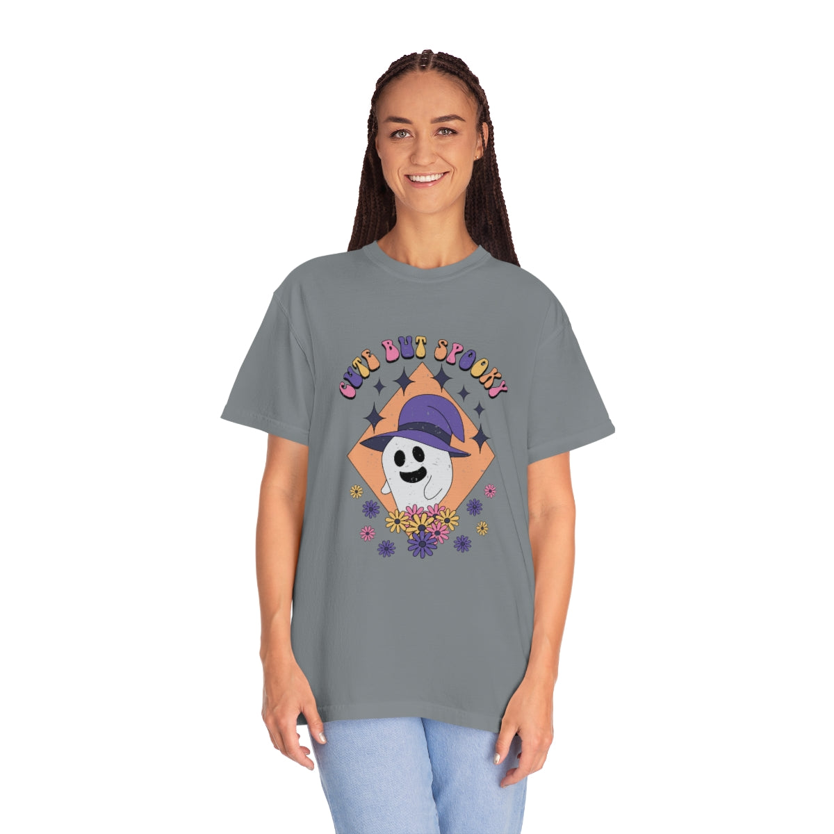 Cute but Spooky Cute Retro Halloween Teeshirt Design on Unisex Garment-Dyed T-shirt