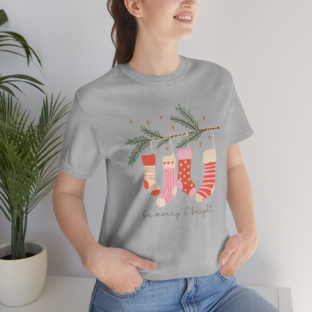 Be Merry & Bright Stockings Christmas Tshirt