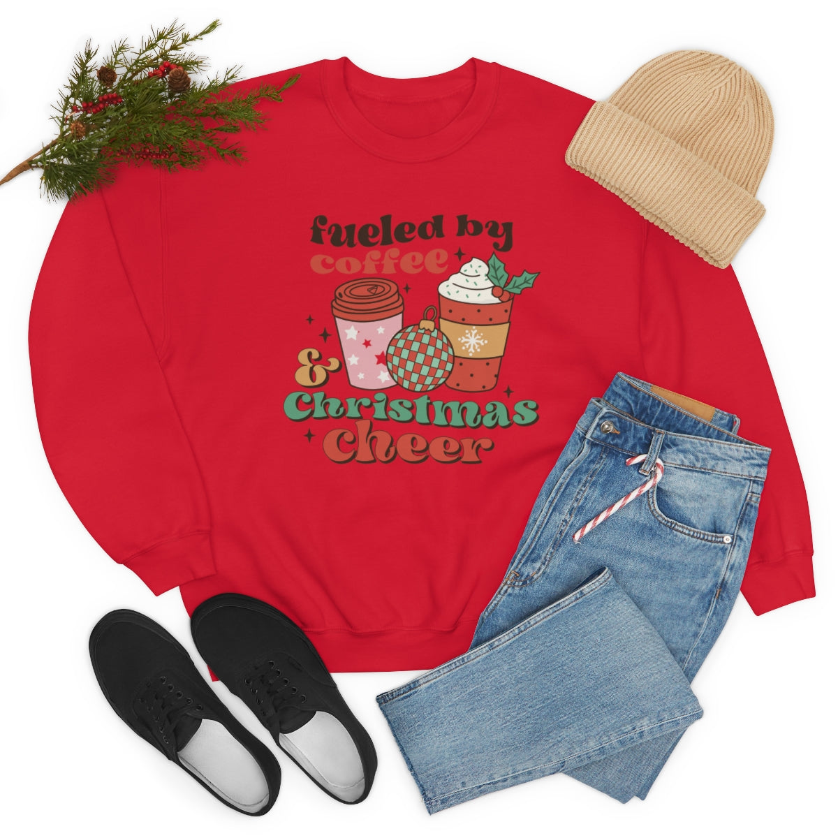 Fueled by Coffee and Christmas Cheer Xmas Holiday Sweatshirt