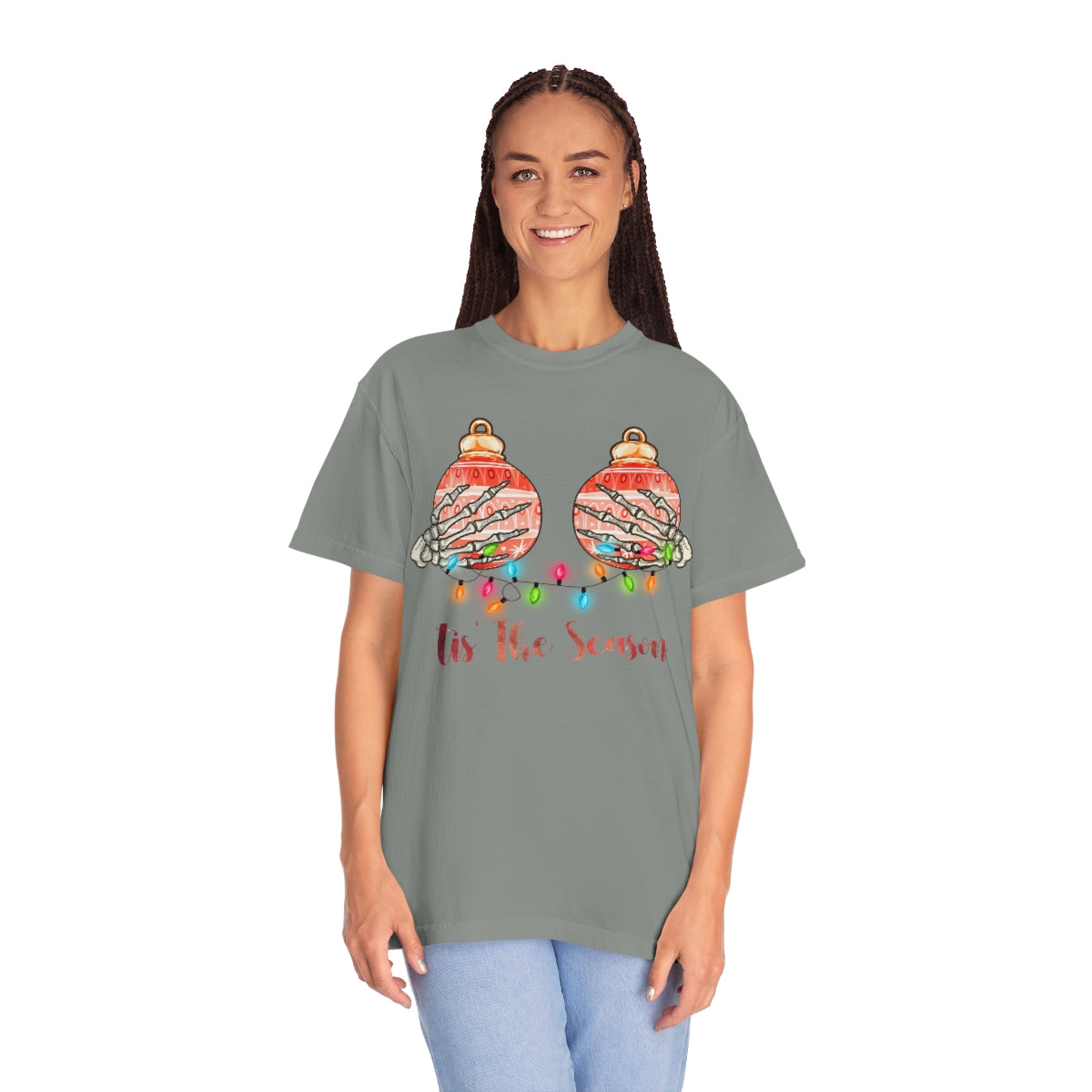 Tis the Season Christmas Ornaments on Breasts Holiday Tshirt