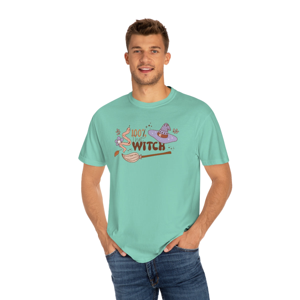 100% that Witch Cute Retro Lettering Design, Halloween Tshirt, Funny Tshirt Design on Unisex Garment-Dyed T-shirt