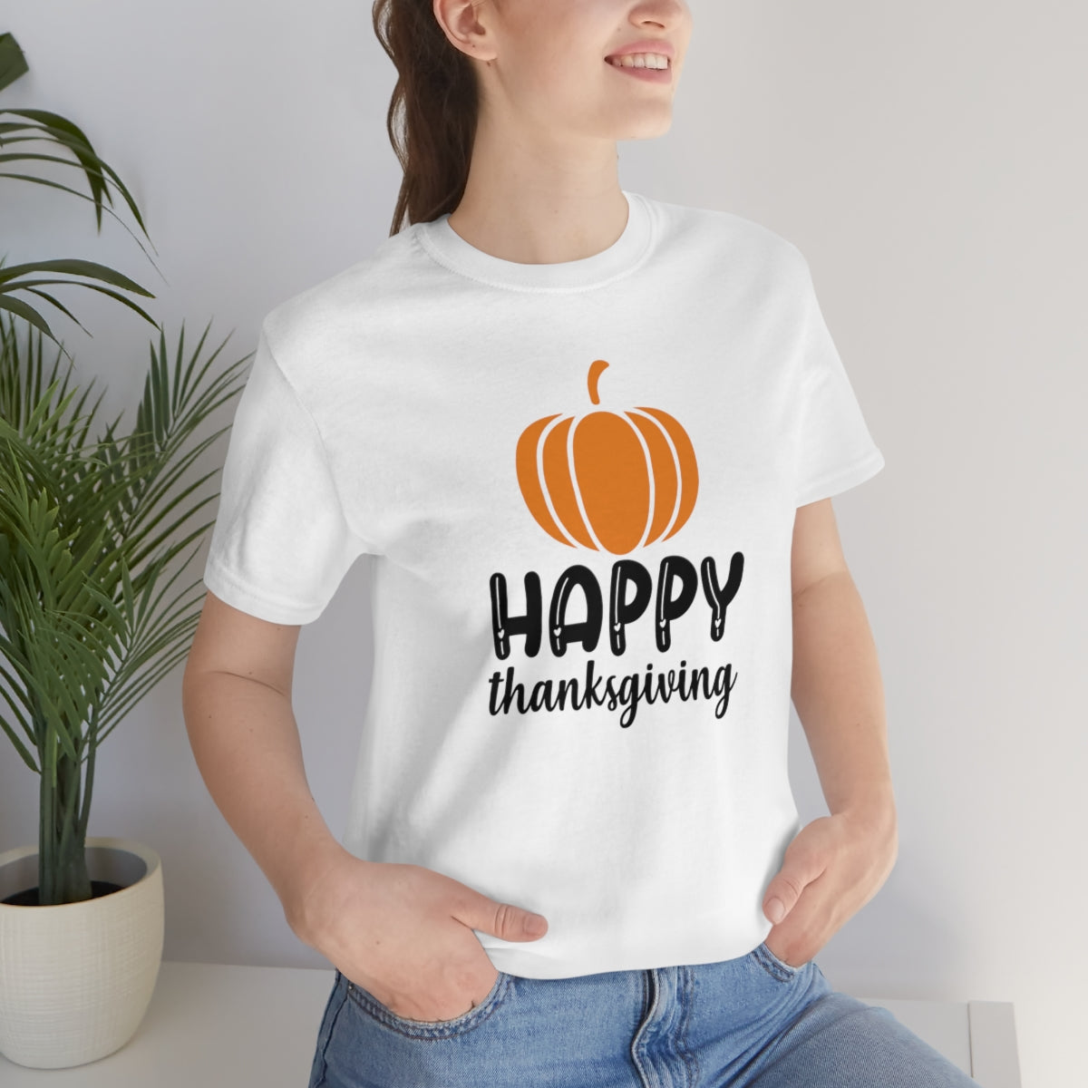 Happy Thanksgiving Pumpkin Tshirt Design | Thanksgiving TShirt | Thanksgiving T-Shirt | Thanksgiving Teeshirt Design on Unisex Jersey Short Sleeve Tee