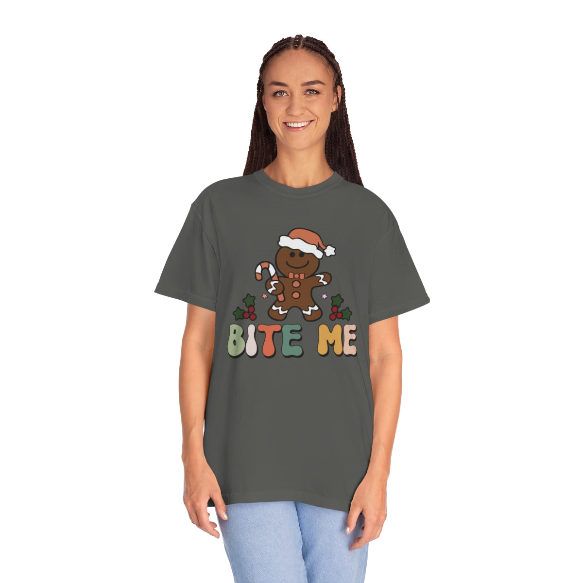 Bite Me Gingerbread Cookie Retro Christmas Tshirt