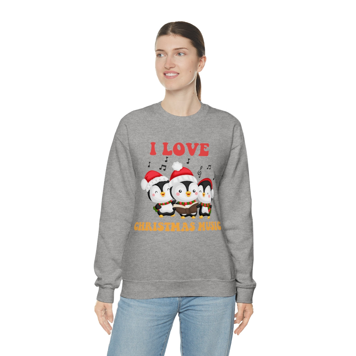 Cute I Love Christmas Music Singing Caroling Penguins Xmas Holiday Sweatshirt