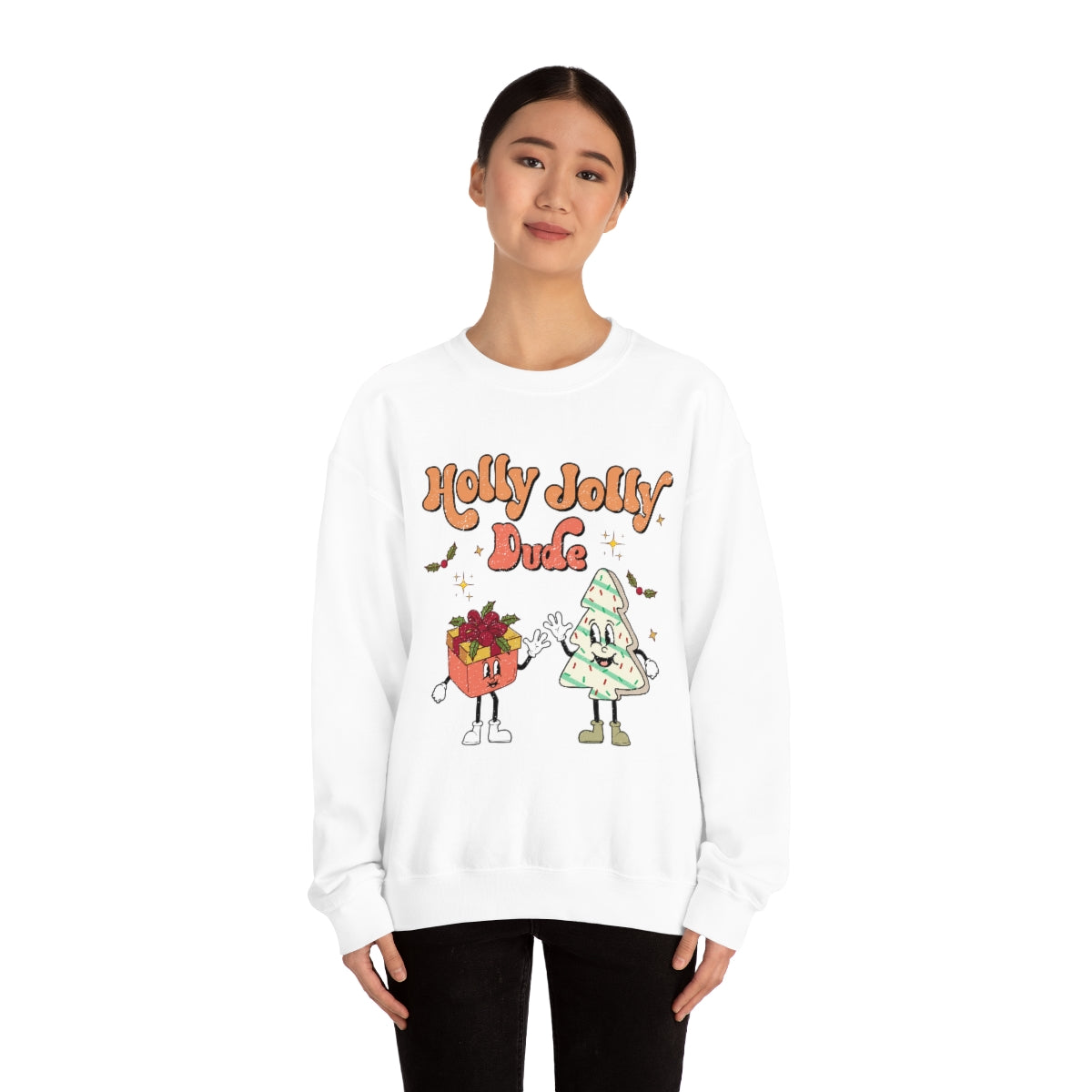 Holly Jolly Dude Groovy Retro Vintage Style Christmas Xmas Holiday Sweatshirt