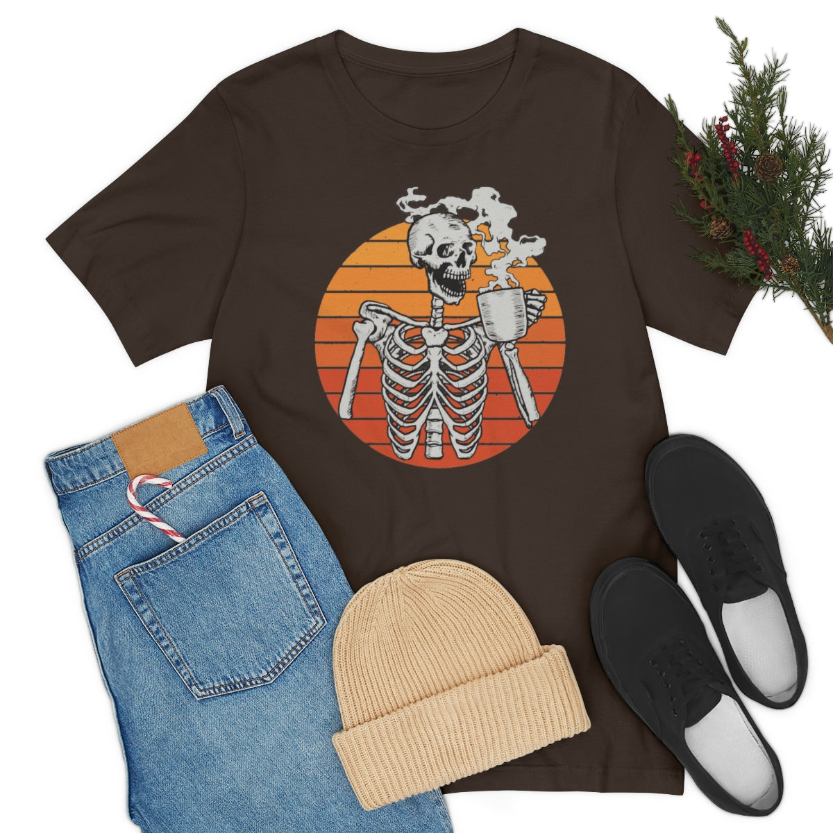 Dead Inside but Caffeinated Skeleton Halloween TShirt