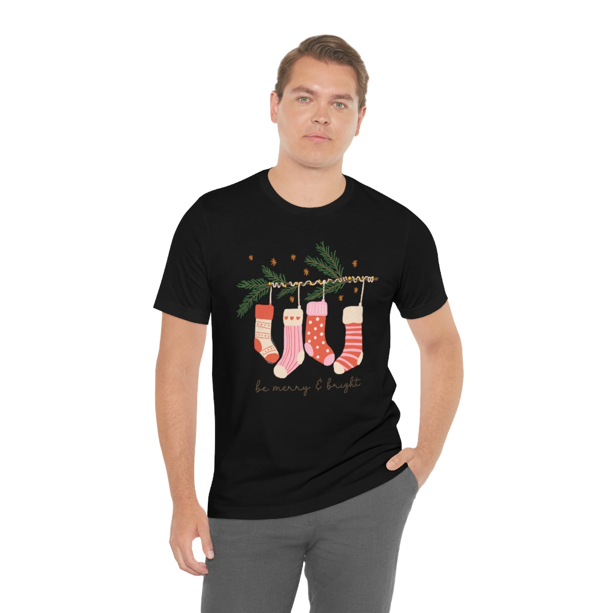 Be Merry & Bright Stockings Christmas Tshirt