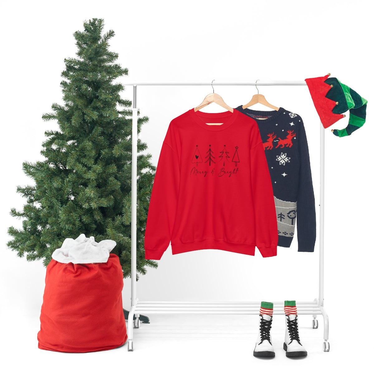 Merry & Bright Simple Christmas Xmas Trees Holiday Sweatshirt