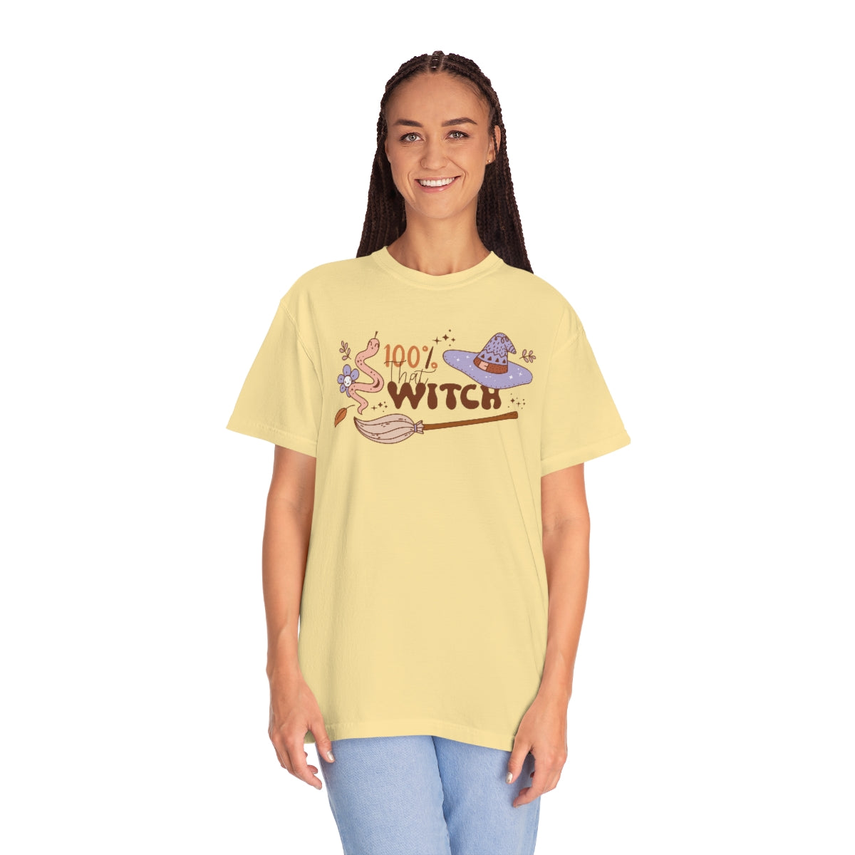 100% that Witch Cute Retro Lettering Design, Halloween Tshirt, Funny Tshirt Design on Unisex Garment-Dyed T-shirt