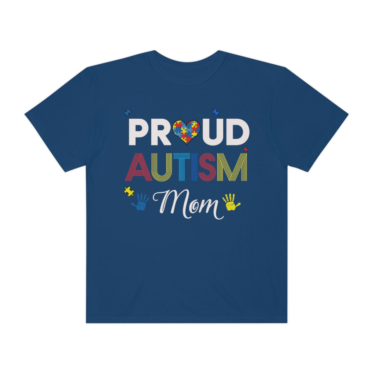 Proud Autism Mom with Hands Puzzle Pieces Autism Awareness Tshirt