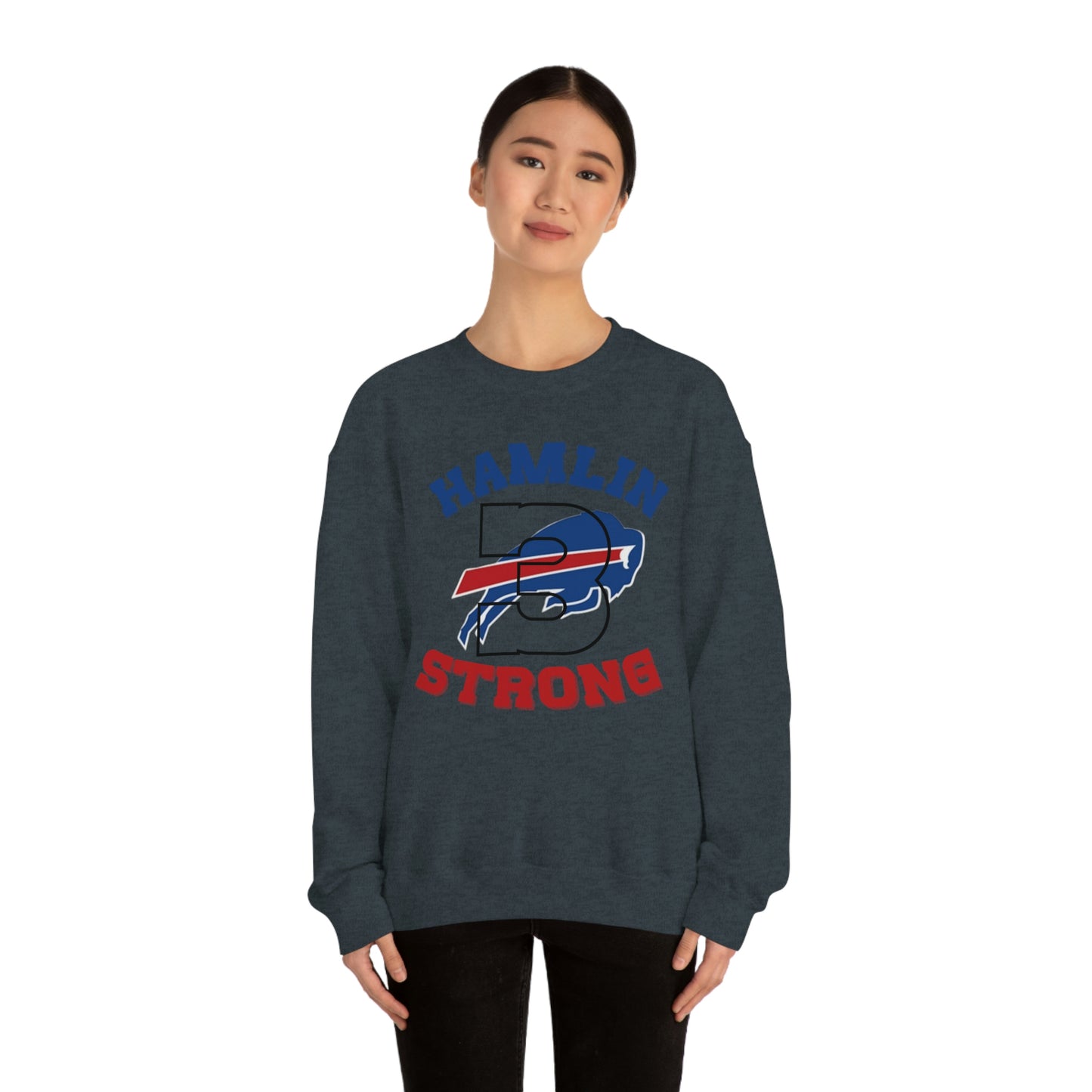 Hamlin Strong #3 Damar Hamlin Buffalo Bills Logo Crewneck Sweatshirt