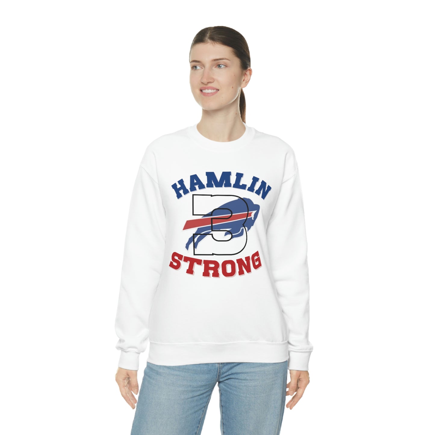 Hamlin Strong #3 Damar Hamlin Buffalo Bills Logo Crewneck Sweatshirt