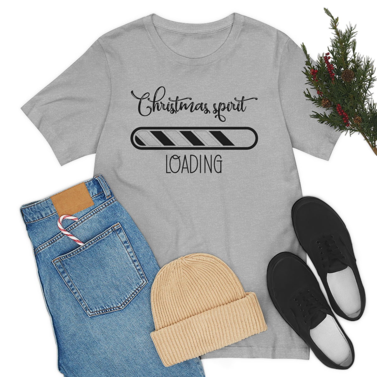 Christmas Spirit Loading Black Tshirt