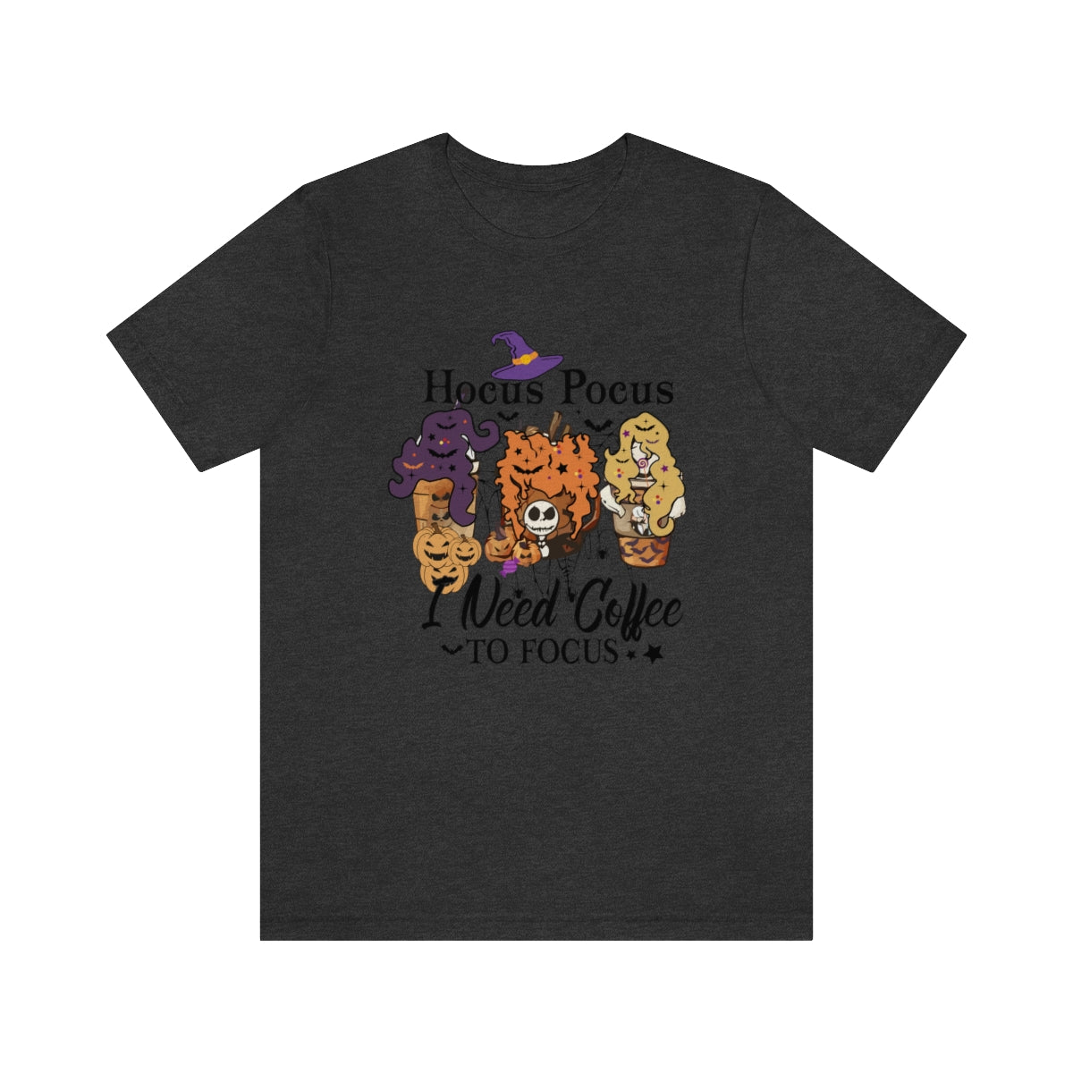 Hocus Pocus, I Need Coffee to Focus Halloween Tshirt, Funny Halloween T-Shirt Design on Unisex Jersey Short Sleeve Tee