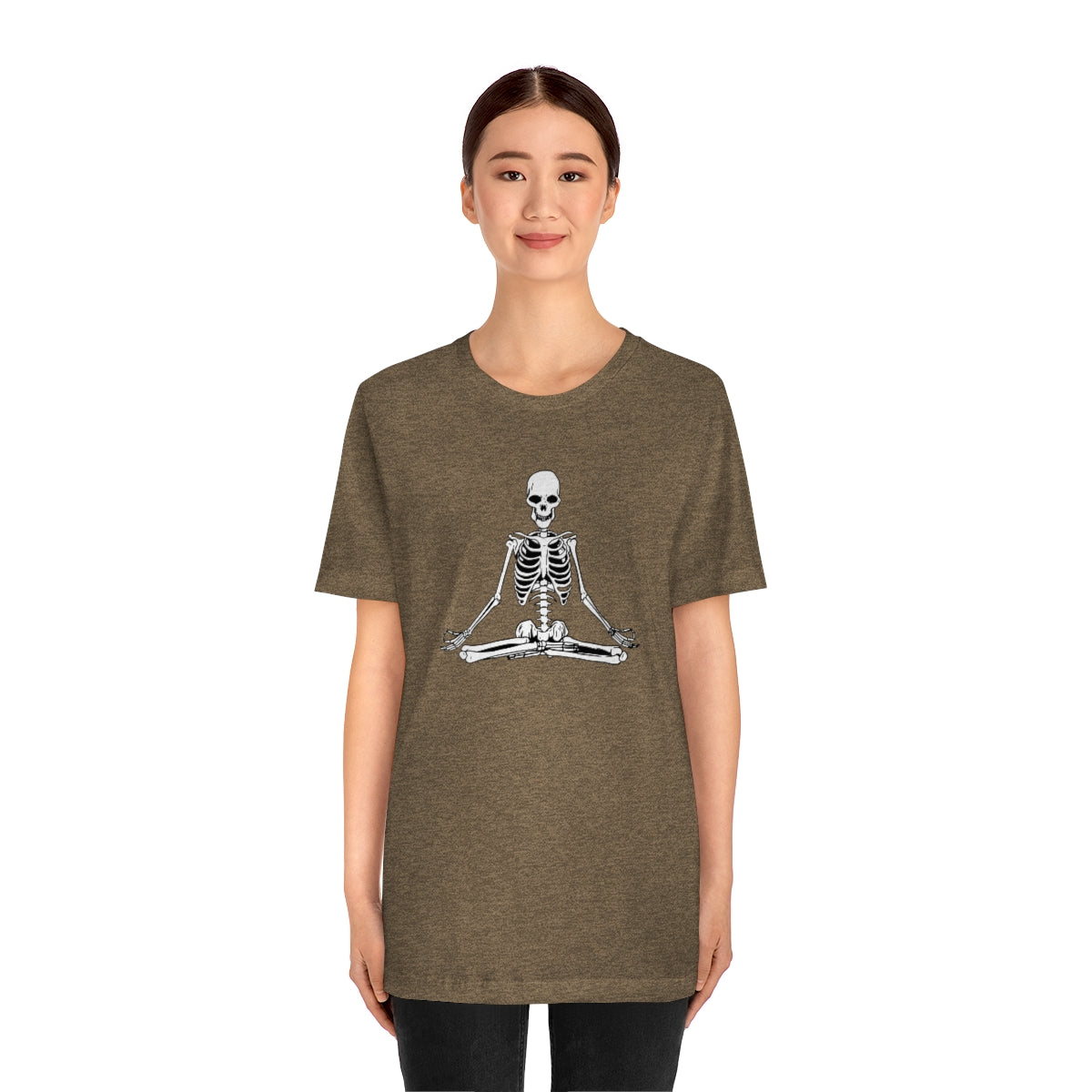 Meditating Yoga Skeleton TShirt, Funny Shirt, Namaste Skeleton, Halloween Lover Gift on Unisex Jersey Short Sleeve Tee