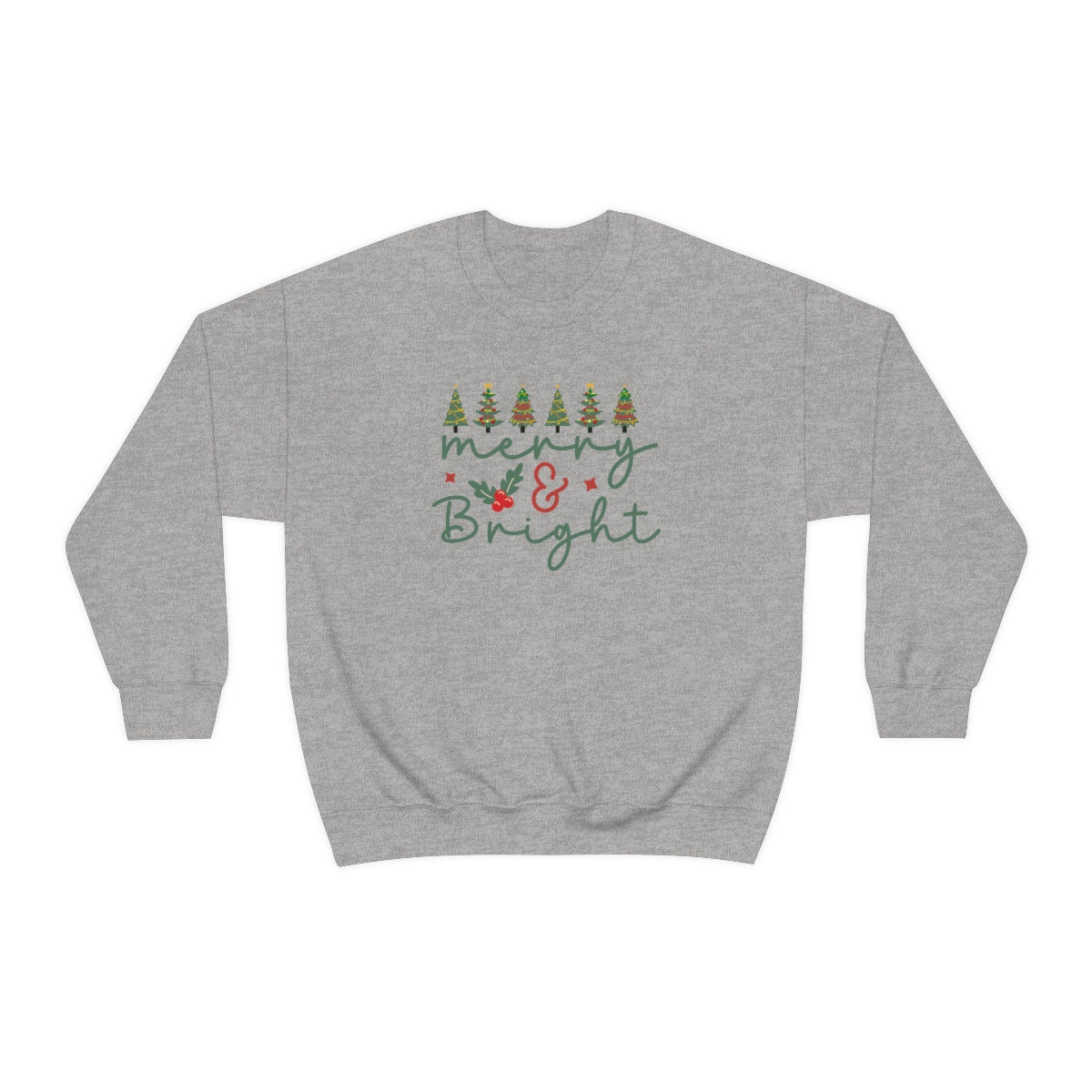 Cute Merry & Bright Christmas Trees Lights Xmas Holiday Sweatshirt