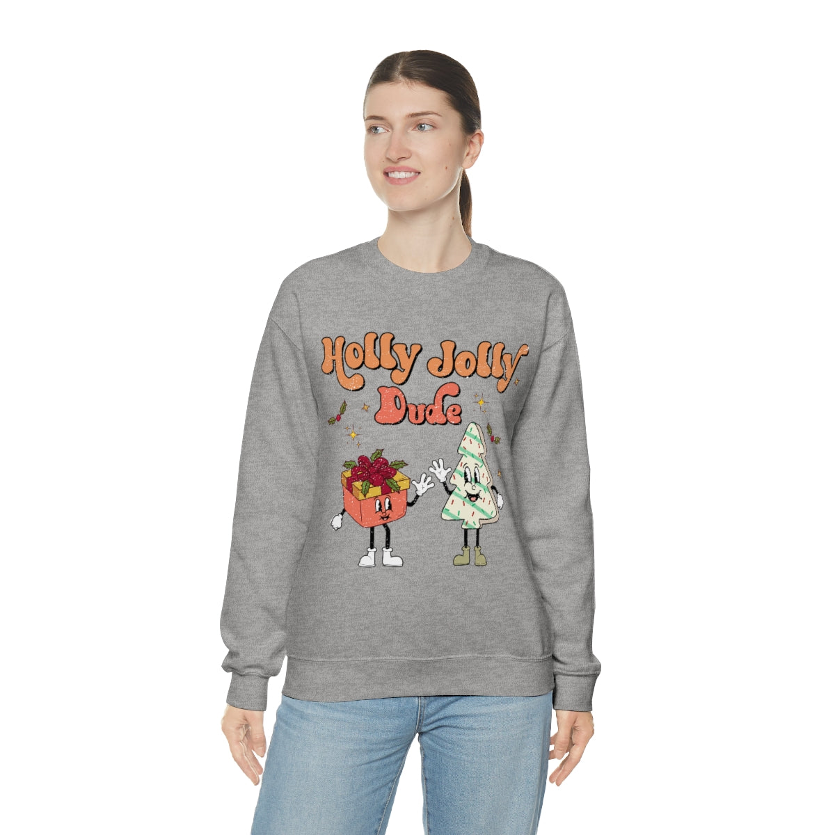 Holly Jolly Dude Groovy Retro Vintage Style Christmas Xmas Holiday Sweatshirt