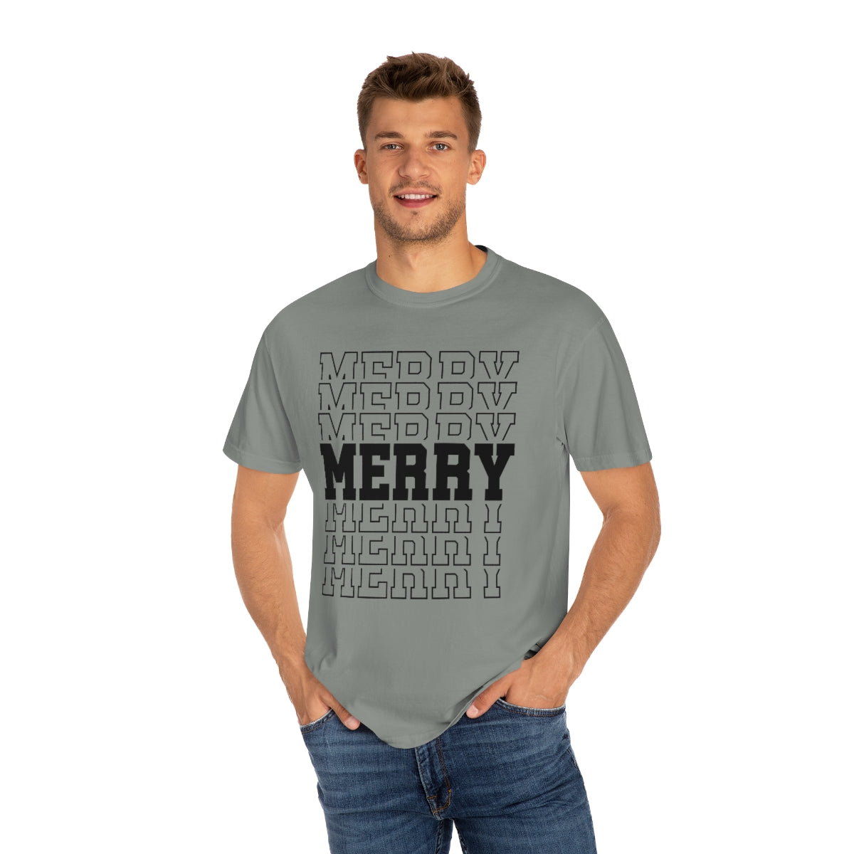 Merry Merry Merry Varsity Lettering Christmas Holiday Tshirt