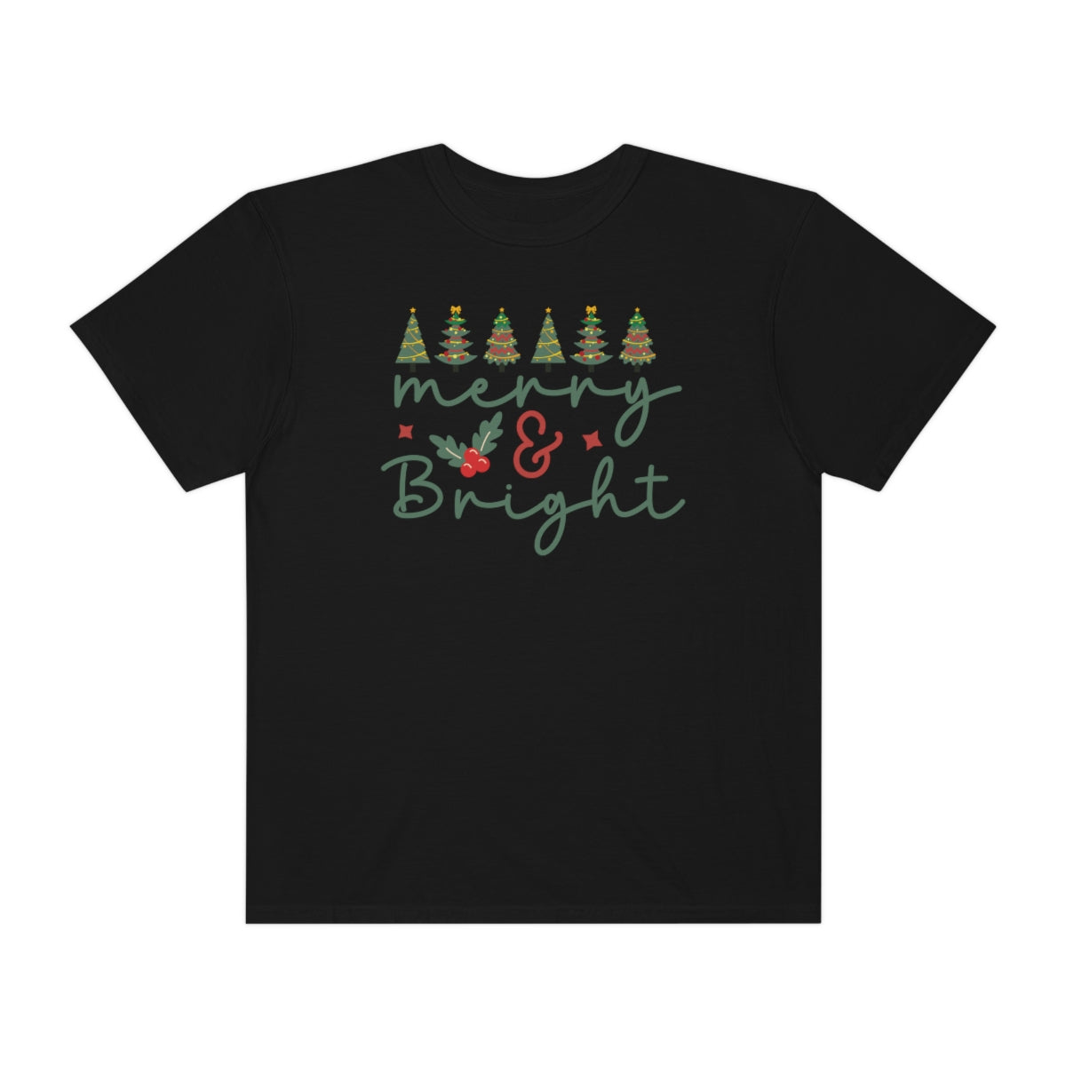 Merry & Bright Cute Words & Trees Christmas Holiday Tshirt