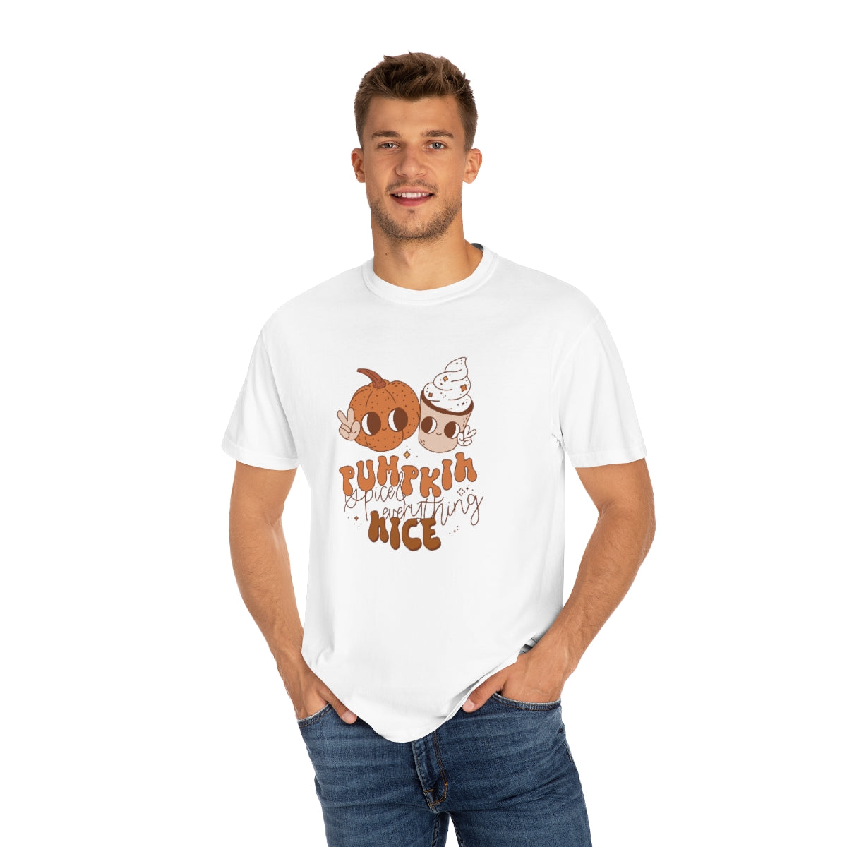 Pumpkin Spice Everything Cute Coffee & Pumpkin Halloween Design, Halloween Tshirt, Funny Tshirt Design on Unisex Garment-Dyed T-shirt