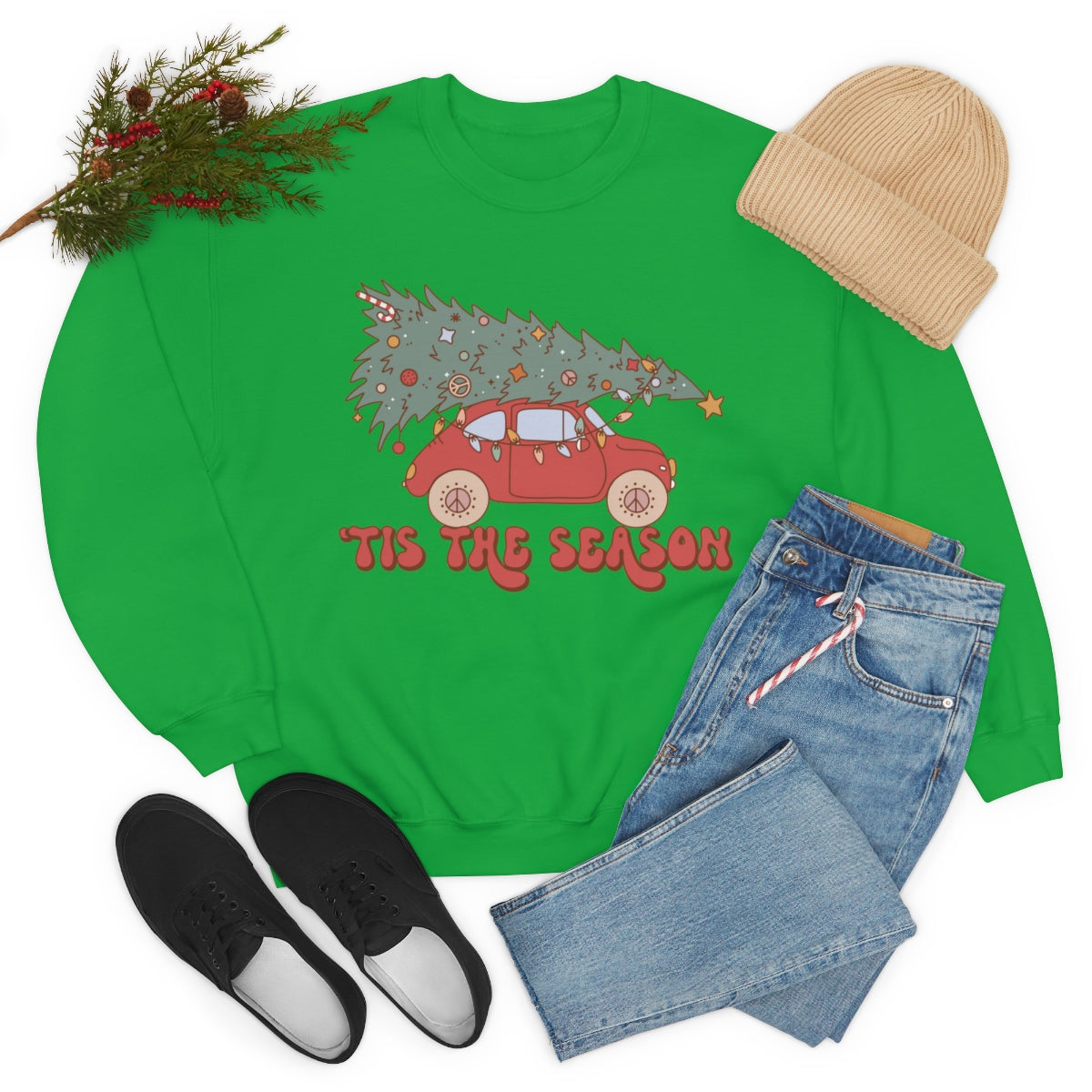 Tis the Season Groovy VW Bug Christmas Xmas Holiday Sweatshirt