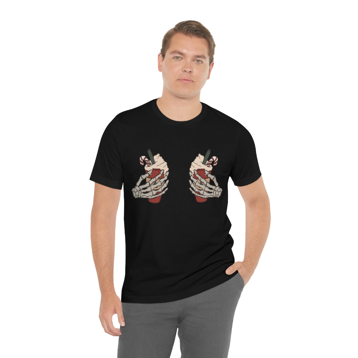 Skeleton Hands Starbucks Cups Breasts Funny Christmas Holiday Tshirt