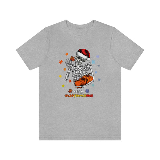 Merry Hallothanksmas Halloween, Thanksgiving & Christmas Tshirt