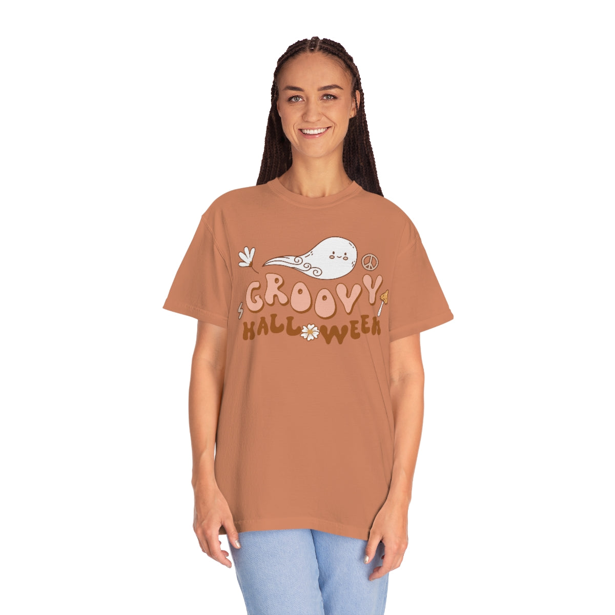 Happy Groovy Halloween Cute Retro Lettering Design, Halloween Tshirt, Funny Tshirt Design on Unisex Garment-Dyed T-shirt