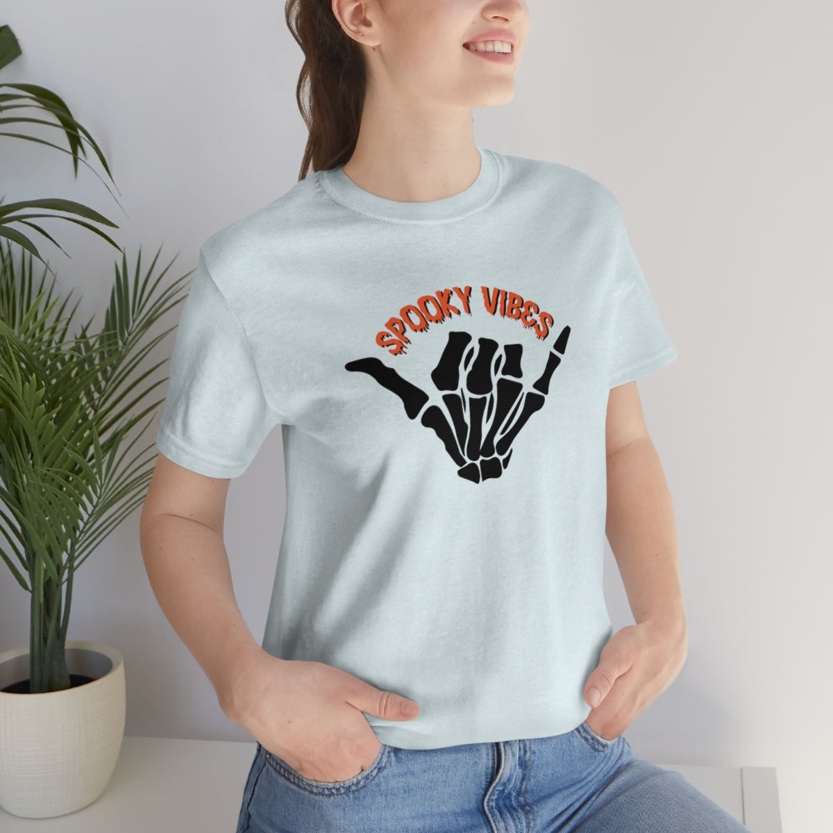 Spooky Vibes Sign Language Cool Halloween Tshirt, Funny TShirt Design on Unisex Jersey Short Sleeve Tee