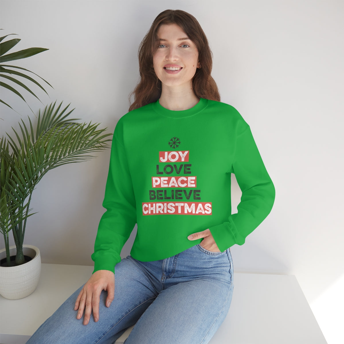 Joy Peace Believe Christmas Snowflake Xmas Holiday Sweatshirt