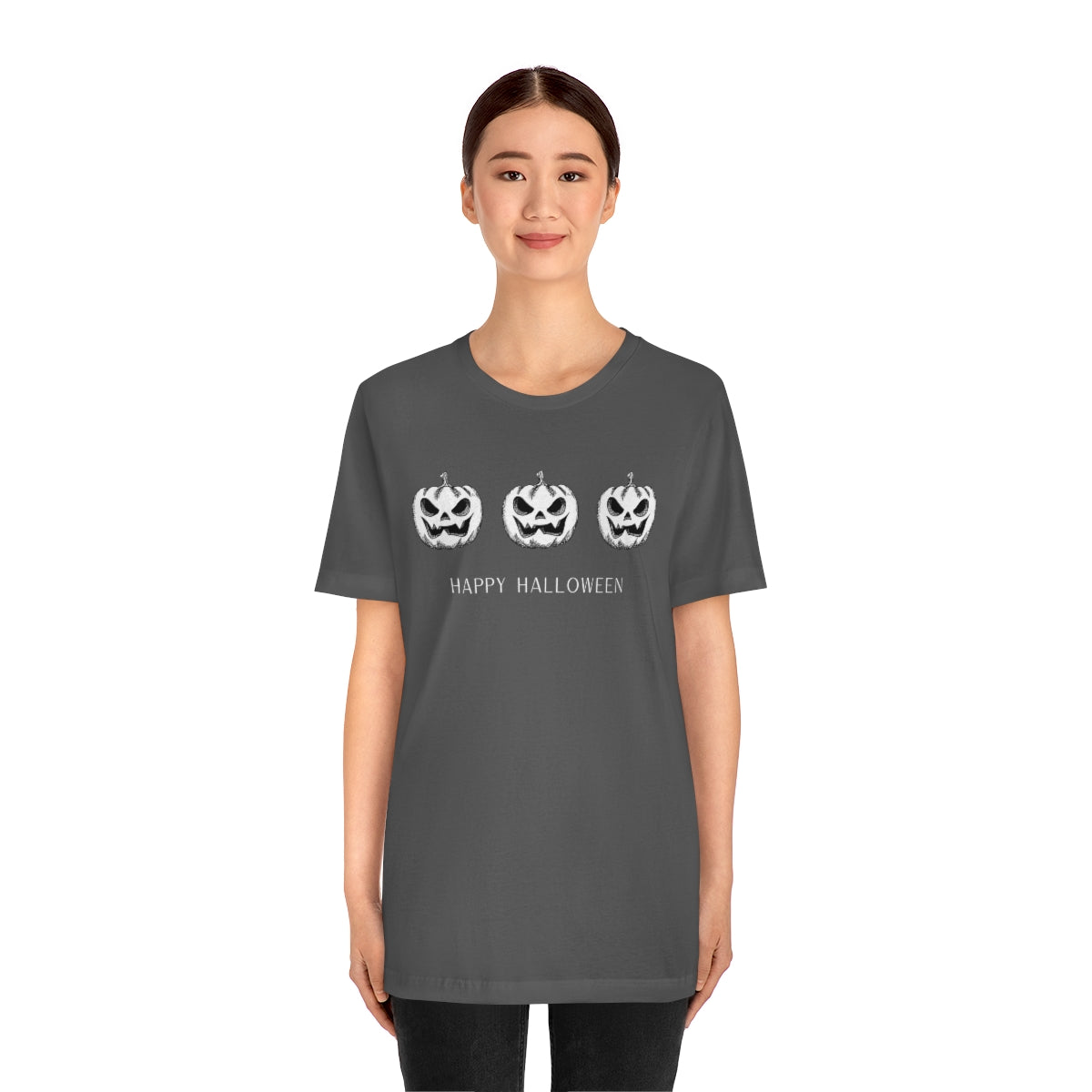 Three Pumpkin Happy Halloween, Pumpkin Tshirt, Funny TShirt Design on Unisex Jersey Short Sleeve Tee