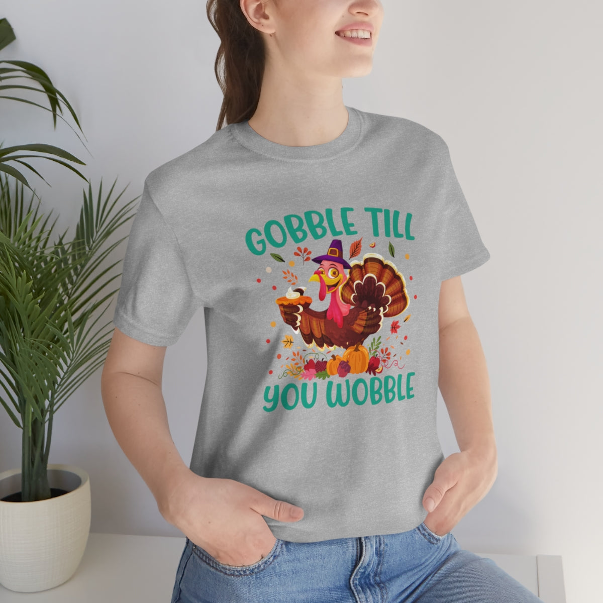 Gobble Til You Wobble Cute Thanksgiving Tshirt Design | Thanksgiving TShirt | Thanksgiving T-Shirt | Thanksgiving Teeshirt Design on Unisex Jersey Short Sleeve Tee