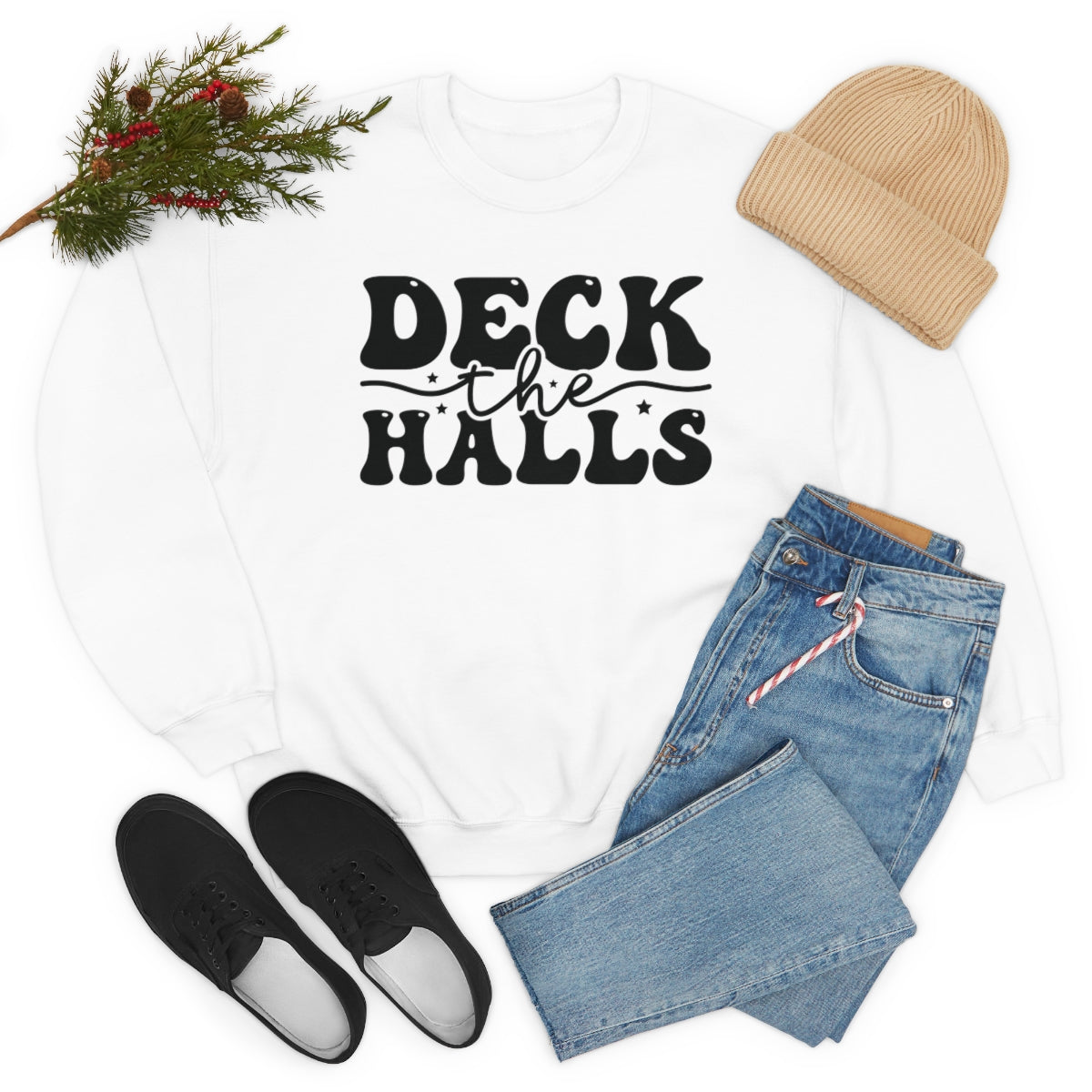 Deck the Halls Retro Lettering Christmas Sweatshirt