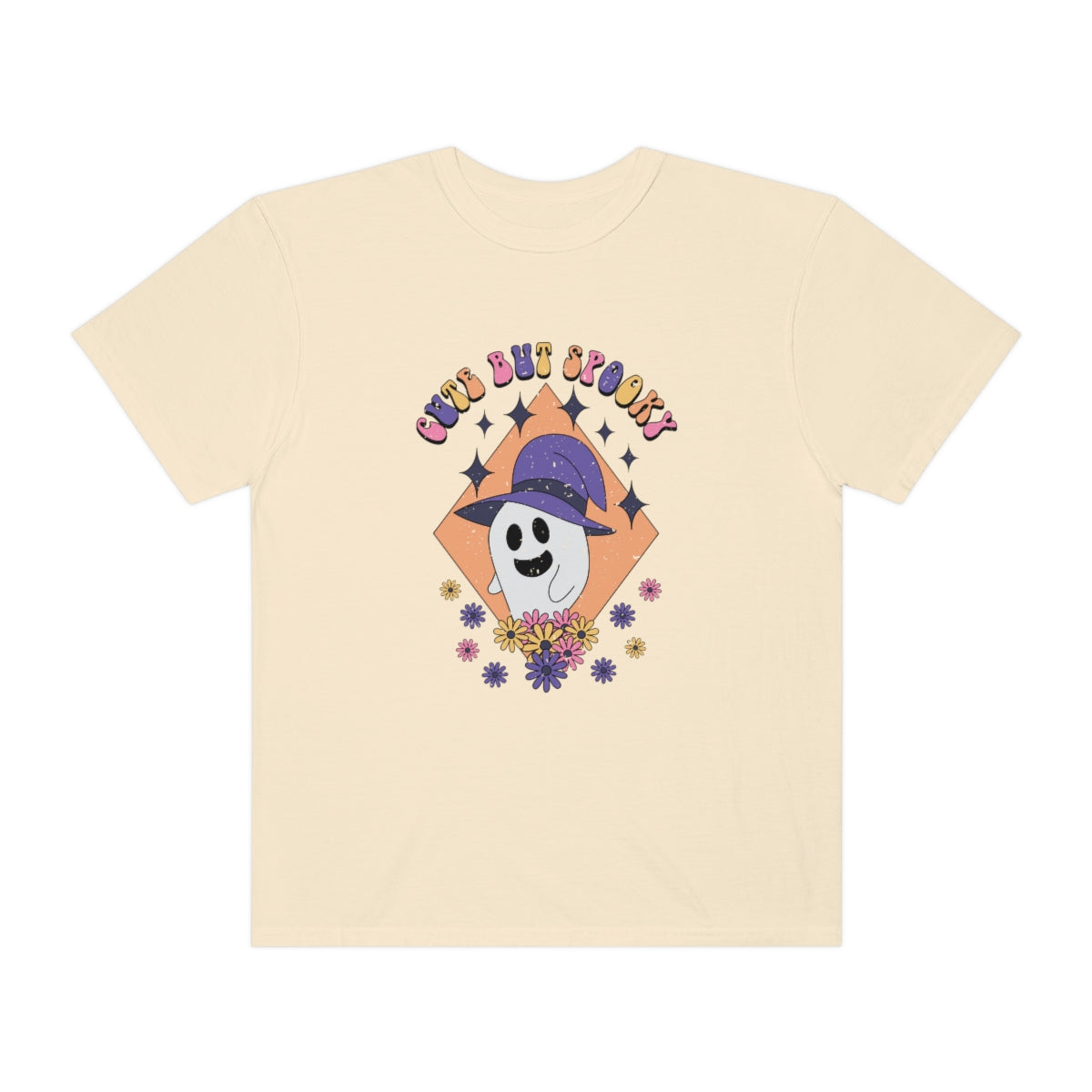 Cute but Spooky Cute Retro Halloween Teeshirt Design on Unisex Garment-Dyed T-shirt