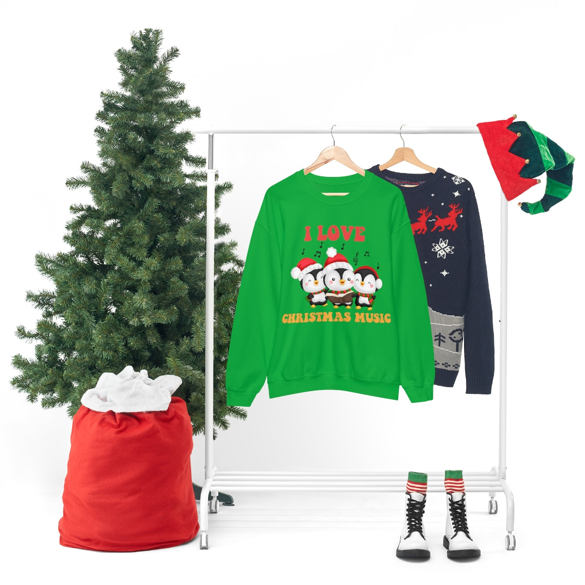 Cute I Love Christmas Music Singing Caroling Penguins Xmas Holiday Sweatshirt