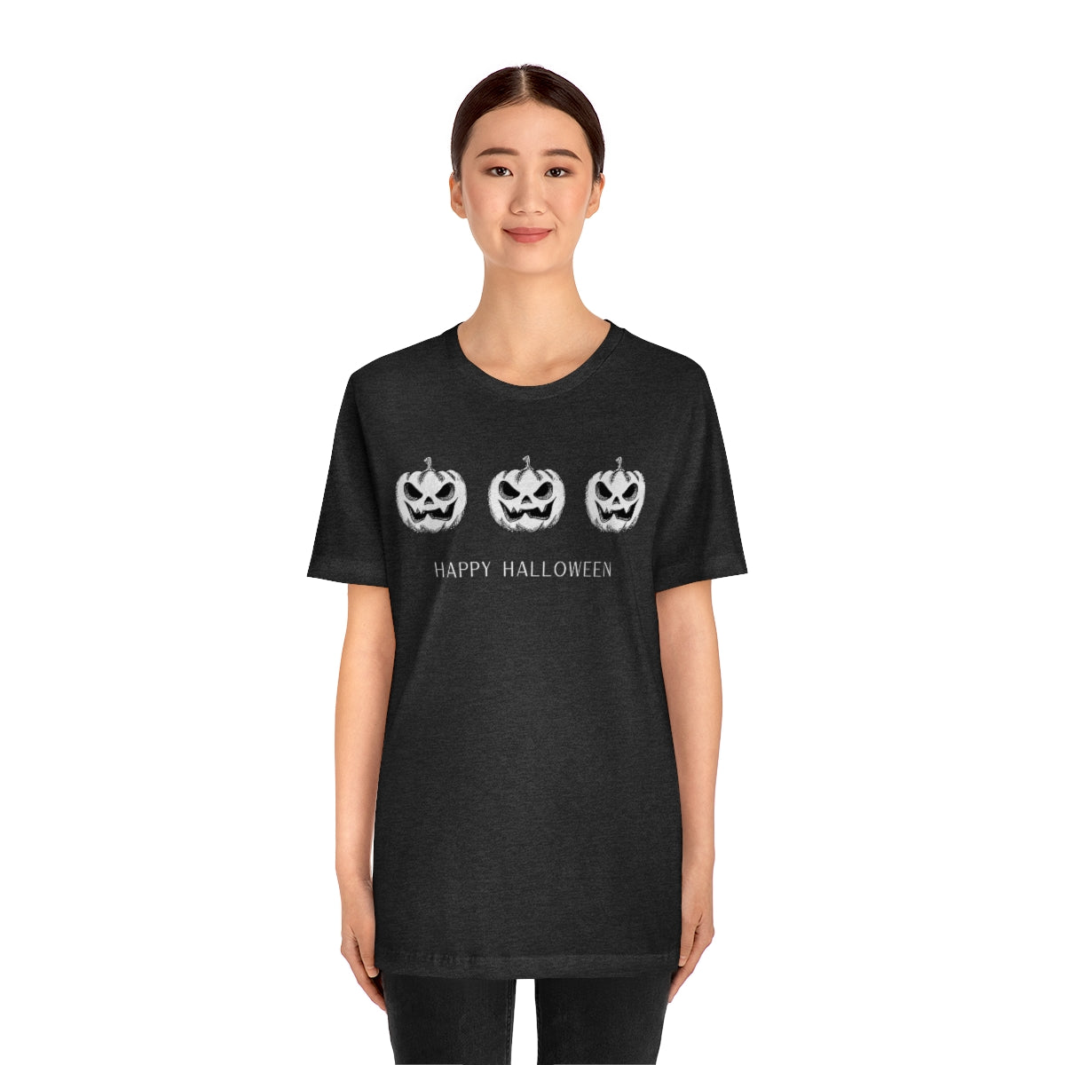 Three Pumpkin Happy Halloween, Pumpkin Tshirt, Funny TShirt Design on Unisex Jersey Short Sleeve Tee