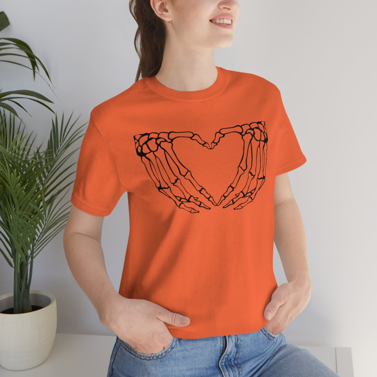 Skeleton Heart Hands TShirt, Funny Shirt, Halloween Lover Gift on Unisex Jersey Short Sleeve Tee