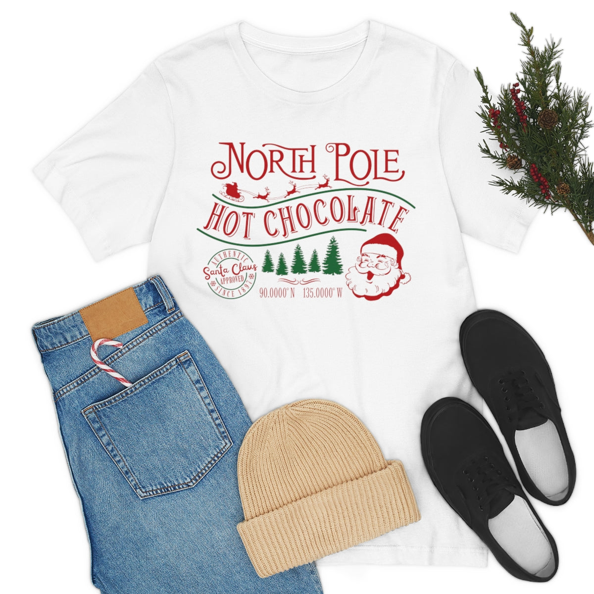 North Pole Premium Hot Chocolate Santa Approved Christmas Holiday Tshirt