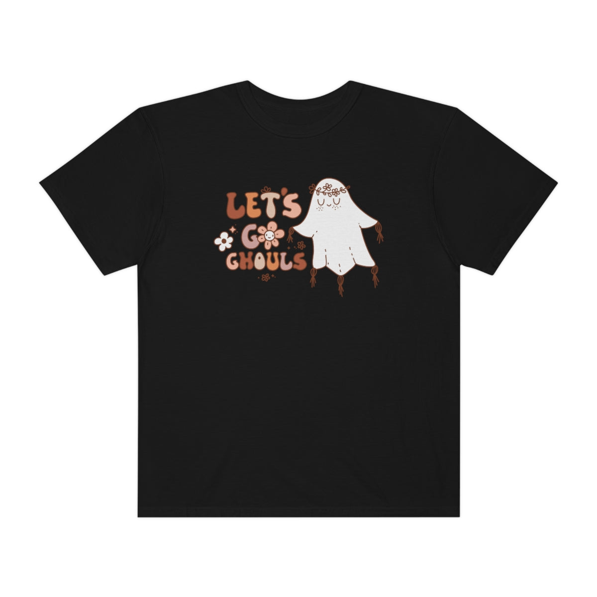 Let's Go Ghouls Cute Ghost with Retro Lettering Design, Halloween Tshirt, Funny Tshirt Design on Unisex Garment-Dyed T-shirt