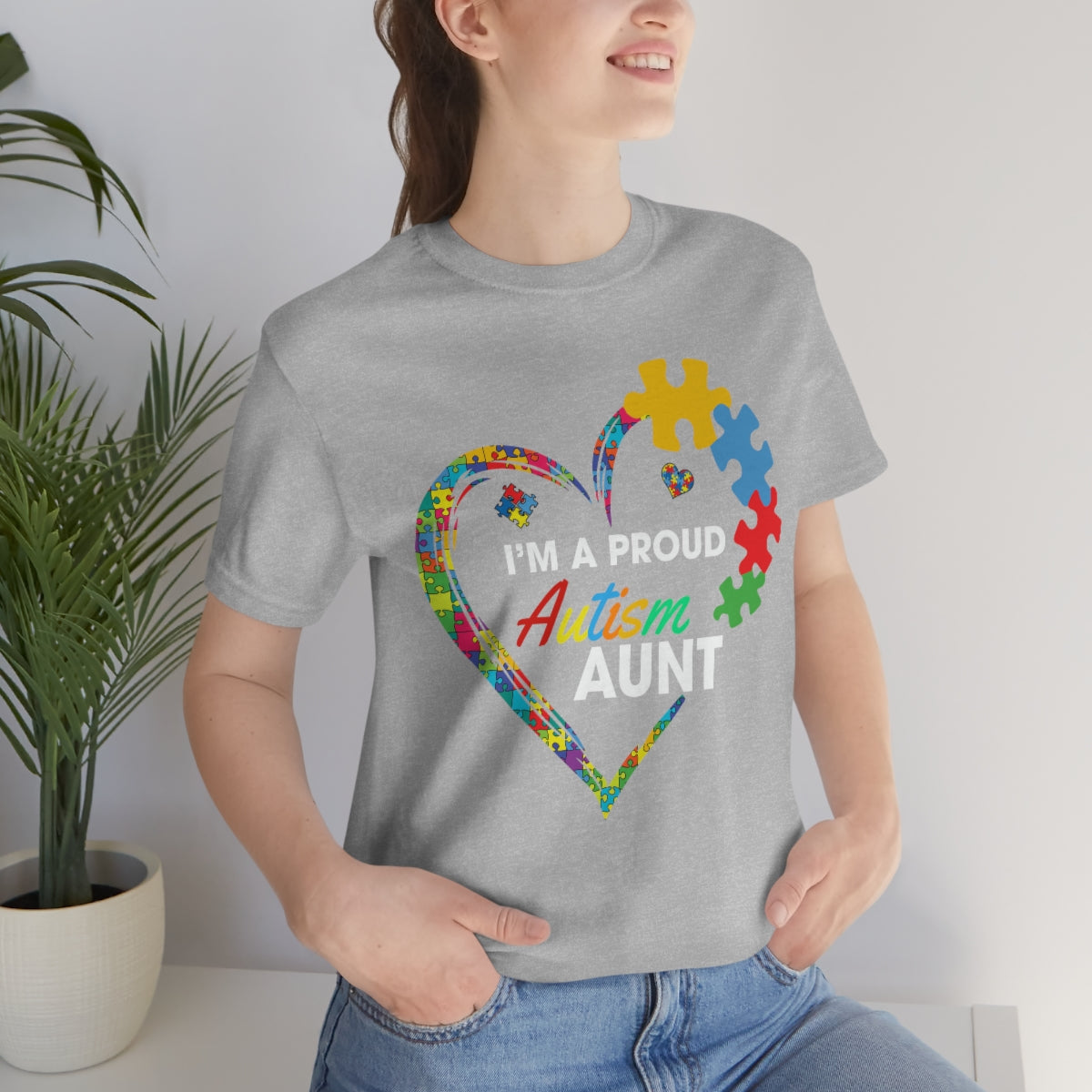 Proud Autism Aunt Heart Puzzle Pieces Tshirt