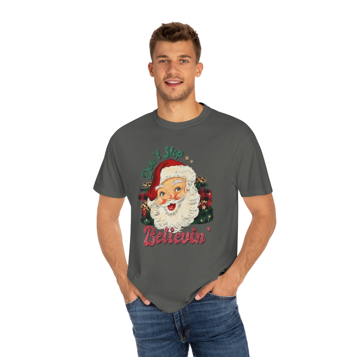 Don't Stop Believing Vintage Classic Santa Christmas Tshirt