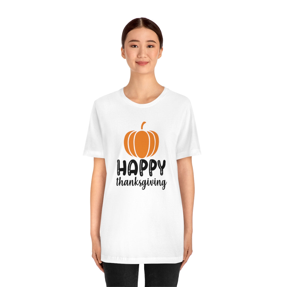 Happy Thanksgiving Pumpkin Tshirt Design | Thanksgiving TShirt | Thanksgiving T-Shirt | Thanksgiving Teeshirt Design on Unisex Jersey Short Sleeve Tee