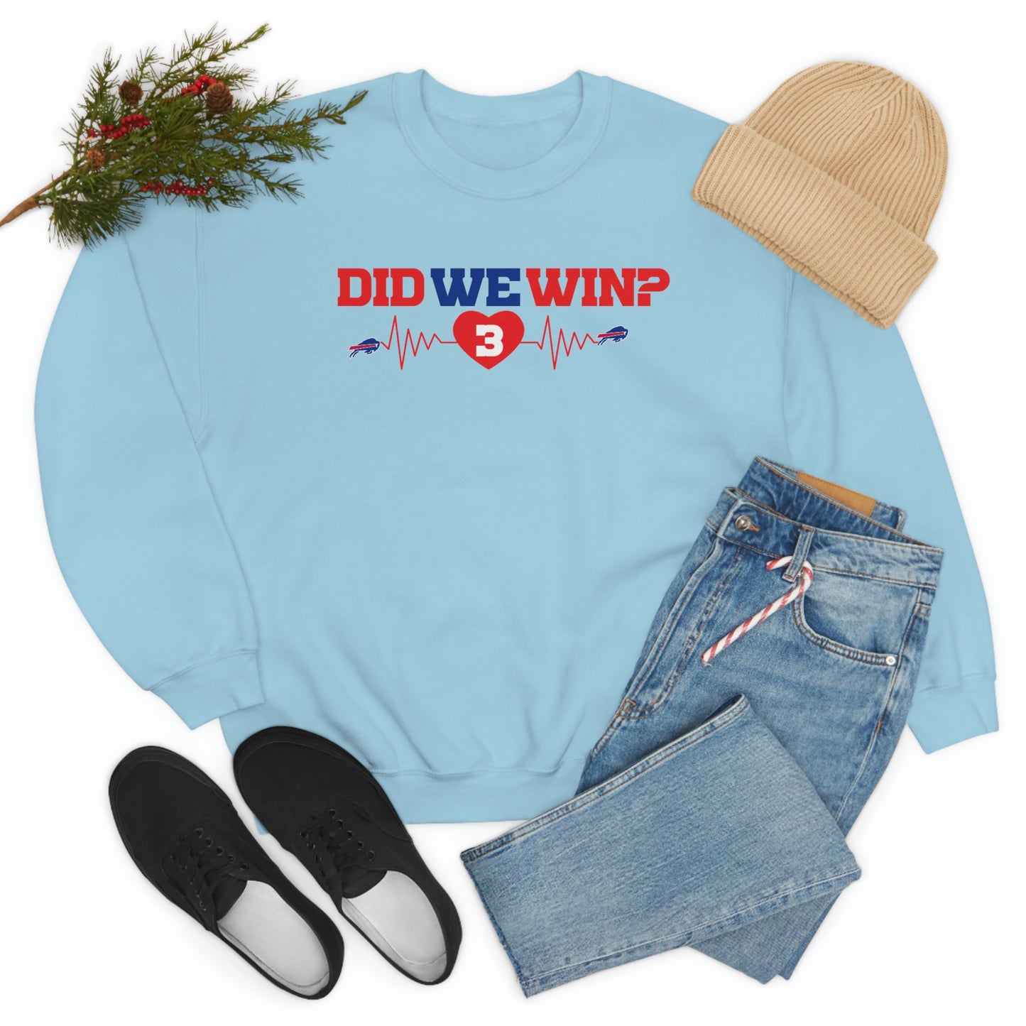 Did We Win? Heartbeat #3 Damar Hamlin Buffalo Bills Logo Crewneck Sweatshirt