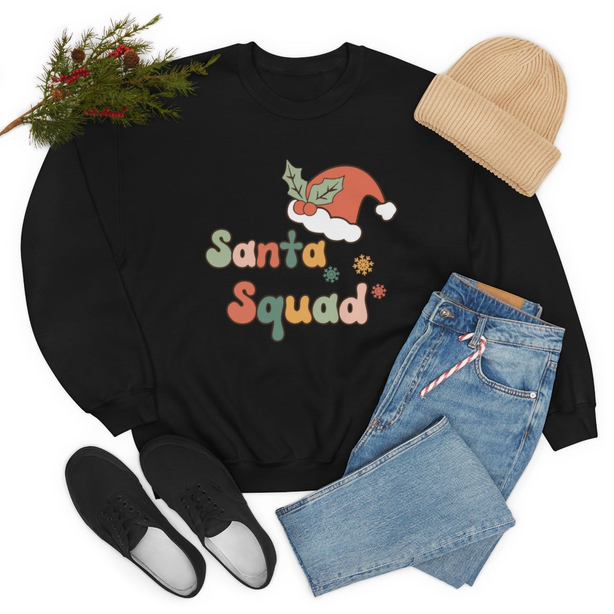 Santa Squad Groovy Retro Style Christmas Sweatshirt