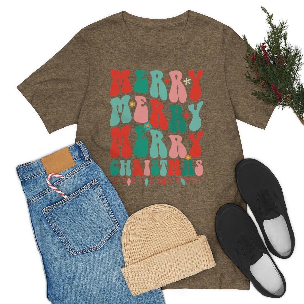 Retro Merry Merry Merry Christmas Xmas Holiday Tshirt