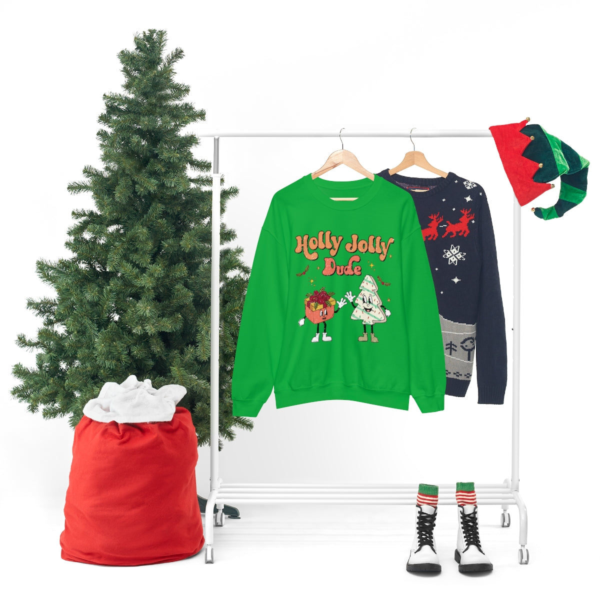 Holly Jolly Dude Groovy Retro Vintage Style Christmas Xmas Holiday Sweatshirt