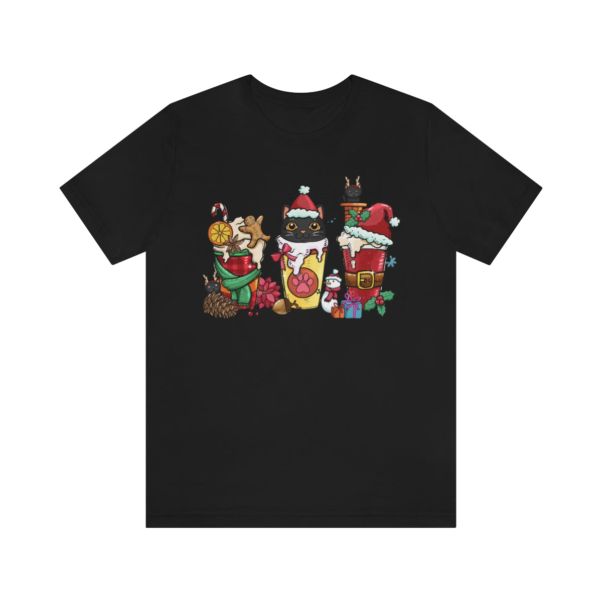 Black Cat Christmas Coffee Xmas Tshirt