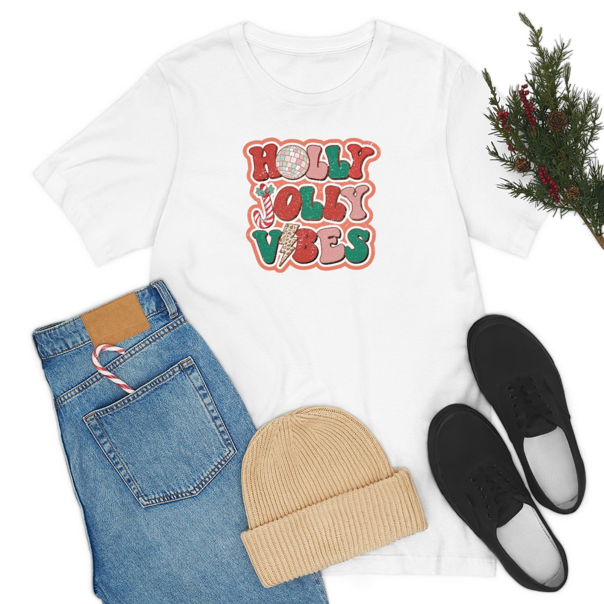 Retro Holly Jolly Vibes Christmas TShirt